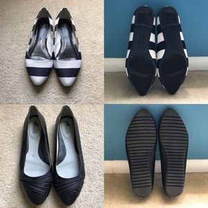 Black and white flats. Worn once inside. Too big.